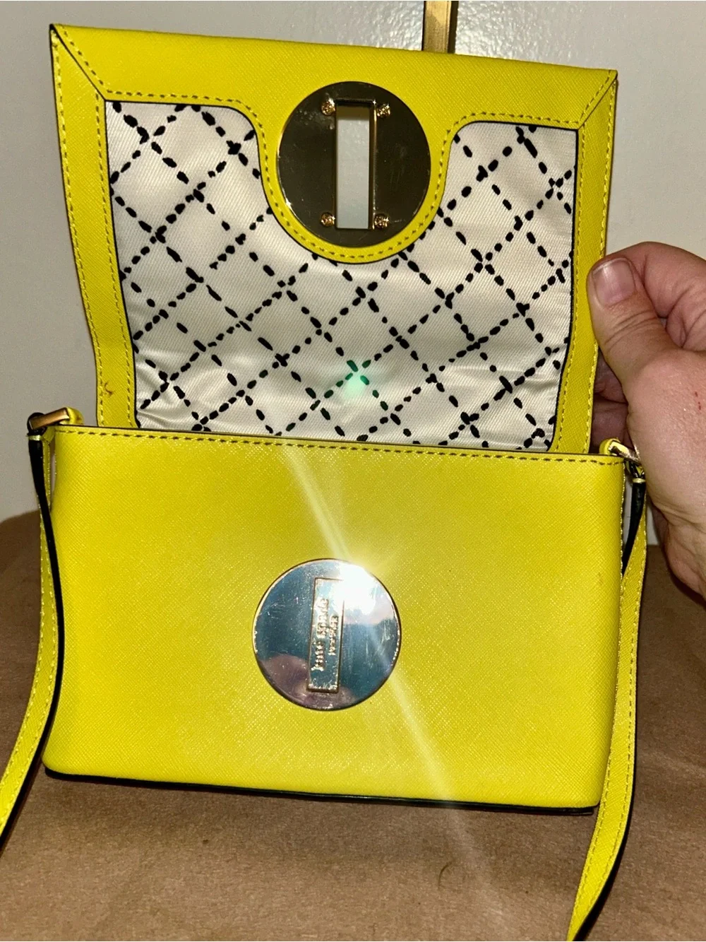 Kate Spade New York Highlighter Yellow Leather Turnlock Crossbody Bag